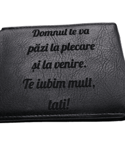 Portofel Personalizat 'Domnul te va pazi', barbati, piele, cu capsa, negru