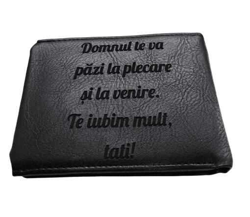 Portofel Personalizat 'Domnul te va pazi', barbati, piele, cu capsa, negru