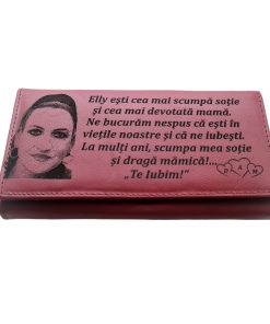Portofel Personalizat 'Elly esti cea mai scumpa', dama, piele naturala, rosu