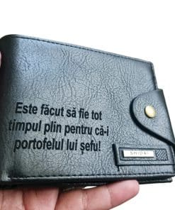 Portofel Personalizat 'Este facut sa fie', barbati, piele , cu capsa, negru