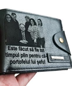 Portofel Personalizat 'Este facut sa fie tot timpul plin', barbati, piele , cu capsa, negru