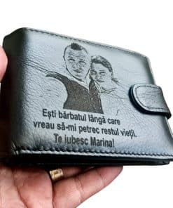 Portofel Personalizat 'Esti barbatul langa care vreau', barbati, piele naturala , negru