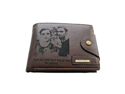 Portofel Personalizat 'Esti cel mai bun sot 2', barbati, piele, cu capsa, maro