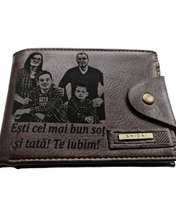 Portofel Personalizat 'Esti cel mai bun sot', barbati, piele, cu capsa, maro