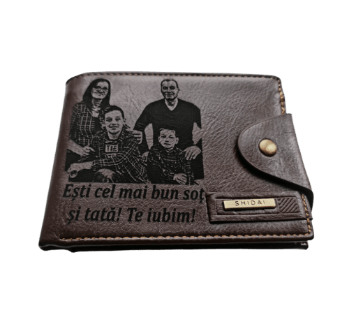 Portofel Personalizat 'Esti cel mai bun sot', barbati, piele, cu capsa, maro