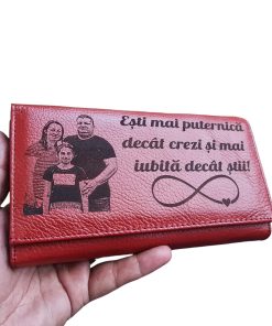 Portofel Personalizat 'Esti mai puternica 2', dama, piele naturala, rosu