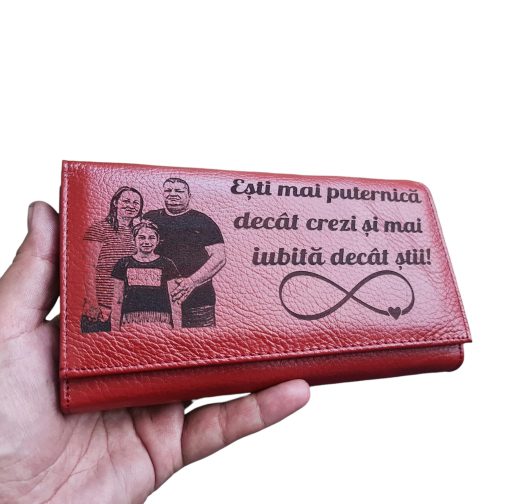 Portofel Personalizat 'Esti mai puternica 2', dama, piele naturala, rosu