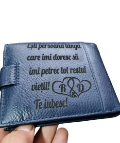 Portofel Personalizat 'Esti persoana langa care imi doresc', barbati, piele naturala , albastru