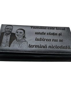 Portofel Personalizat 'Familia este locul unde viata', dama, piele naturala, negru