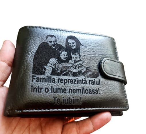 Portofel Personalizat 'Familia reprezinta raiul', barbati, piele naturala , maro
