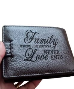 Portofel Personalizat 'Family where life begins', barbati, piele naturala , negru