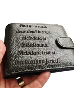 Portofel Personalizat 'Finii iti ureaza', barbati, piele naturala , negru