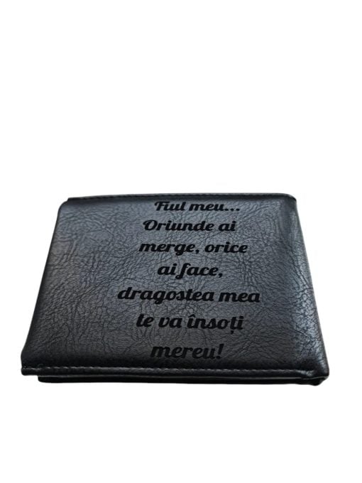 Portofel Personalizat 'Fiul meu oriunde ai merge', barbati, piele, cu capsa, negru