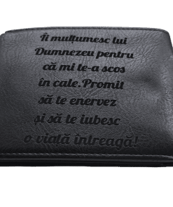Portofel Personalizat Ii multumesc  barbati, piele, cu capsa, negru