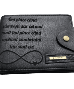 Portofel Personalizat 'Imi place cand zambesti 2', barbati, piele, cu capsa, negru