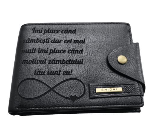 Portofel Personalizat 'Imi place cand zambesti 2', barbati, piele, cu capsa, negru