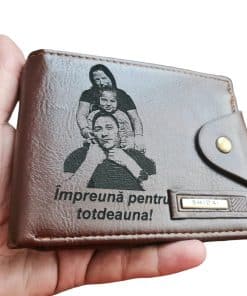 Portofel Personalizat 'Impreuna pentru totdeauna 2', barbati, piele , cu capsa, maro
