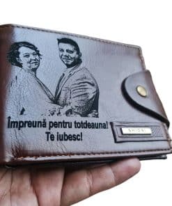 Portofel Personalizat 'Impreuna pentru totdeauna 3', barbati, piele , cu capsa, maro