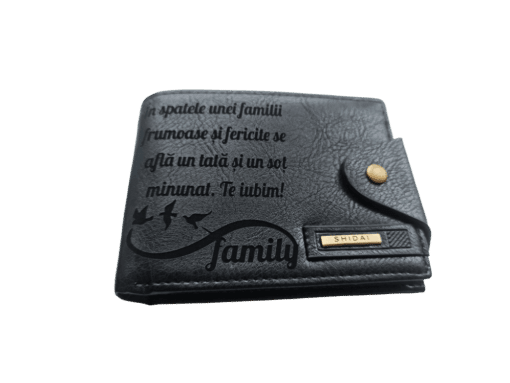 Portofel Personalizat 'In spatele unei familii', barbati, piele, cu capsa, negru