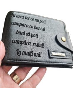 Portofel Personalizat 'Iti urez tot ce nu poti', barbati, piele, cu capsa, negru