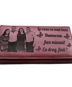 Portofel Personalizat 'La casa cu nasi buni', dama, piele naturala, rosu