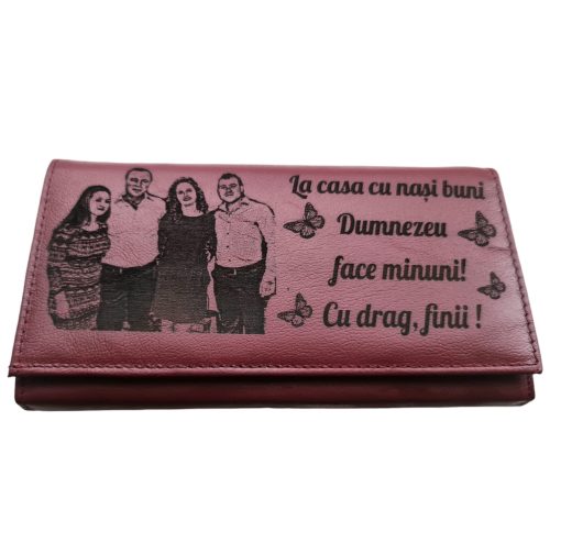 Portofel Personalizat 'La casa cu nasi buni', dama, piele naturala, rosu