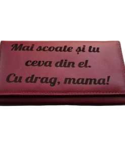 Portofel Personalizat 'Mai scoate si tu ceva', dama, piele naturala, rosu