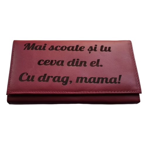 Portofel Personalizat 'Mai scoate si tu ceva', dama, piele naturala, rosu