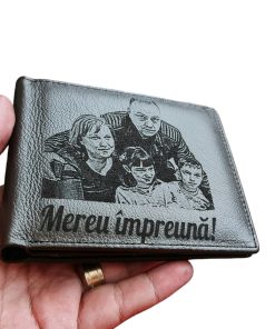Portofel Personalizat 'Mereu impreuna 2', barbati, piele naturala, fara  capsa, negru