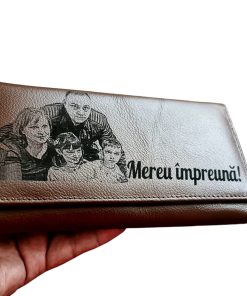 Portofel Personalizat 'Mereu impreuna', dama, piele naturala, maro