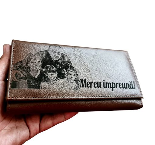 Portofel Personalizat 'Mereu impreuna', dama, piele naturala, maro