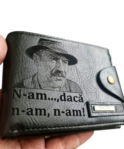 Portofel Personalizat 'N-am... daca n-am, n-am', barbati, piele , cu capsa, negru