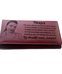 Portofel Personalizat 'Nasa este acea femeie', dama, piele naturala, rosu