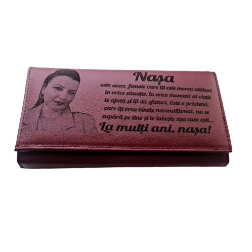 Portofel Personalizat 'Nasa este acea femeie', dama, piele naturala, rosu
