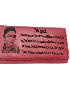 Portofel Personalizat 'Nasa multe lucuri', dama, piele naturala, rosu