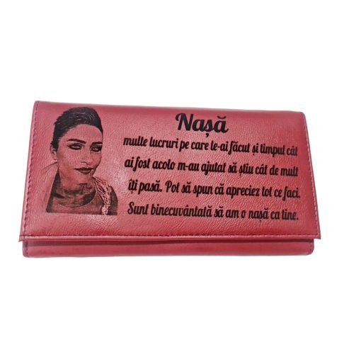 Portofel Personalizat 'Nasa multe lucuri', dama, piele naturala, rosu