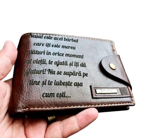 Portofel Personalizat 'Nasul este acel barbat', barbati, piele , cu capsa, maro