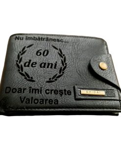 Portofel Personalizat 'Nu imbatranesc', barbati, piele , cu capsa, negru