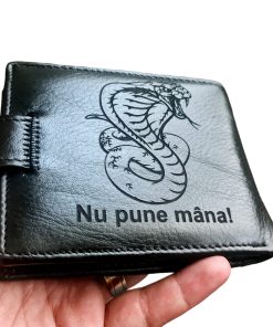 Portofel Personalizat 'Nu pune mana', barbati, piele naturala , negru
