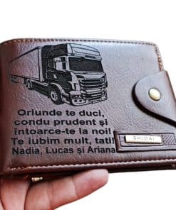 Portofel Personalizat 'Oriunde te duci 3', barbati, piele , cu capsa, maro