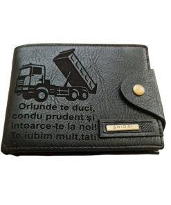 Portofel Personalizat 'Oriunde te duci 4', barbati, piele , cu capsa, negru
