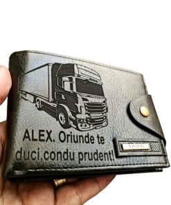 Portofel Personalizat 'Oriunde te duci 5', barbati, piele , cu capsa, negru