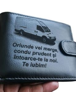 Portofel Personalizat 'Oriunde vei merge', barbati, piele naturala , negru
