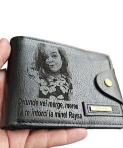 Portofel Personalizat 'Oriunde vei merge penb', barbati, piele , cu capsa, negru
