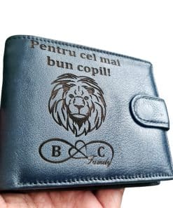 Portofel Personalizat 'Pentru cel mai bun copil', barbati, piele naturala, cu capsa, albastru