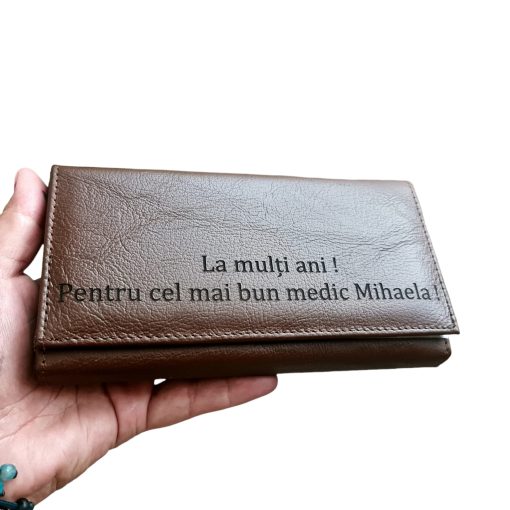 Portofel Personalizat 'Pentru cel mai bun medic', dama, piele naturala, maro