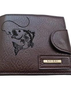 Portofel Personalizat 'Pescar de elita 2', barbati, piele, cu capsa, maro