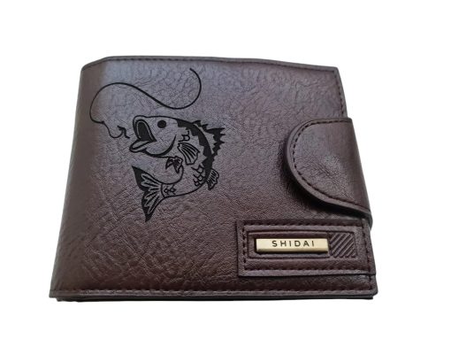 Portofel Personalizat 'Pescar de elita 2', barbati, piele, cu capsa, maro