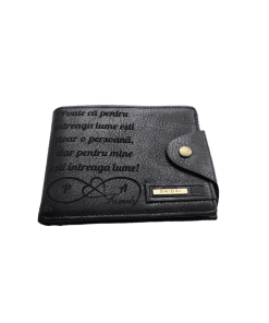Portofel Personalizat 'Poate pentru altii', barbati, piele, cu capsa, negru