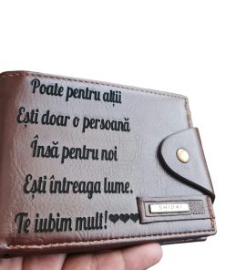 Portofel Personalizat 'Poate pentru altii', barbati, piele , cu capsa, maro